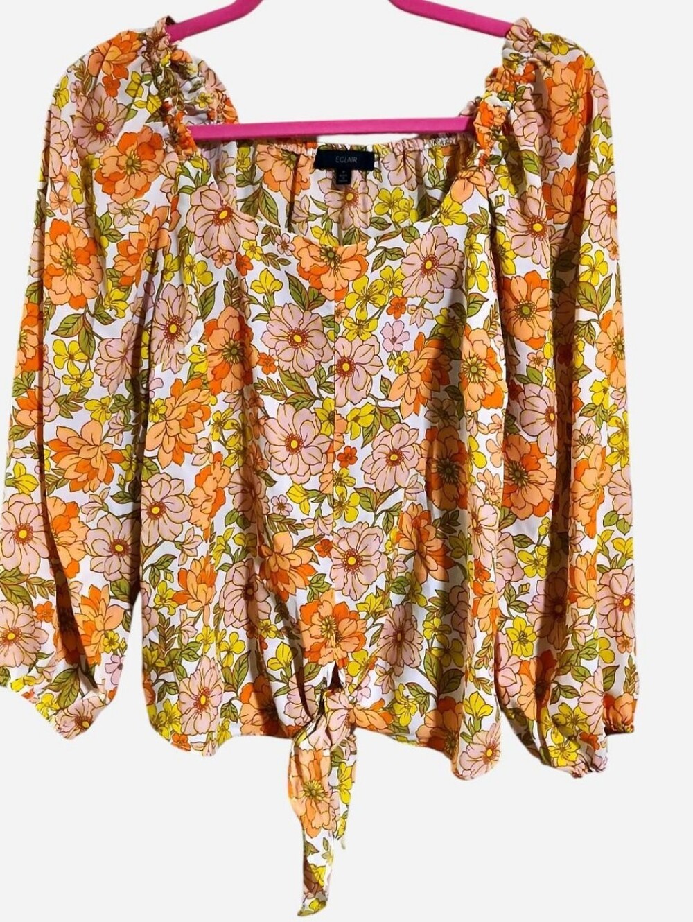 Eclair multicoloured floral flowy blouse with tie front detail and peasant